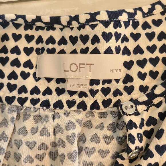 Loft Polka Dot Heart Print Puff Sleeve Blouse Top Womens Lg Petite Cottage - Picture 5 of 9